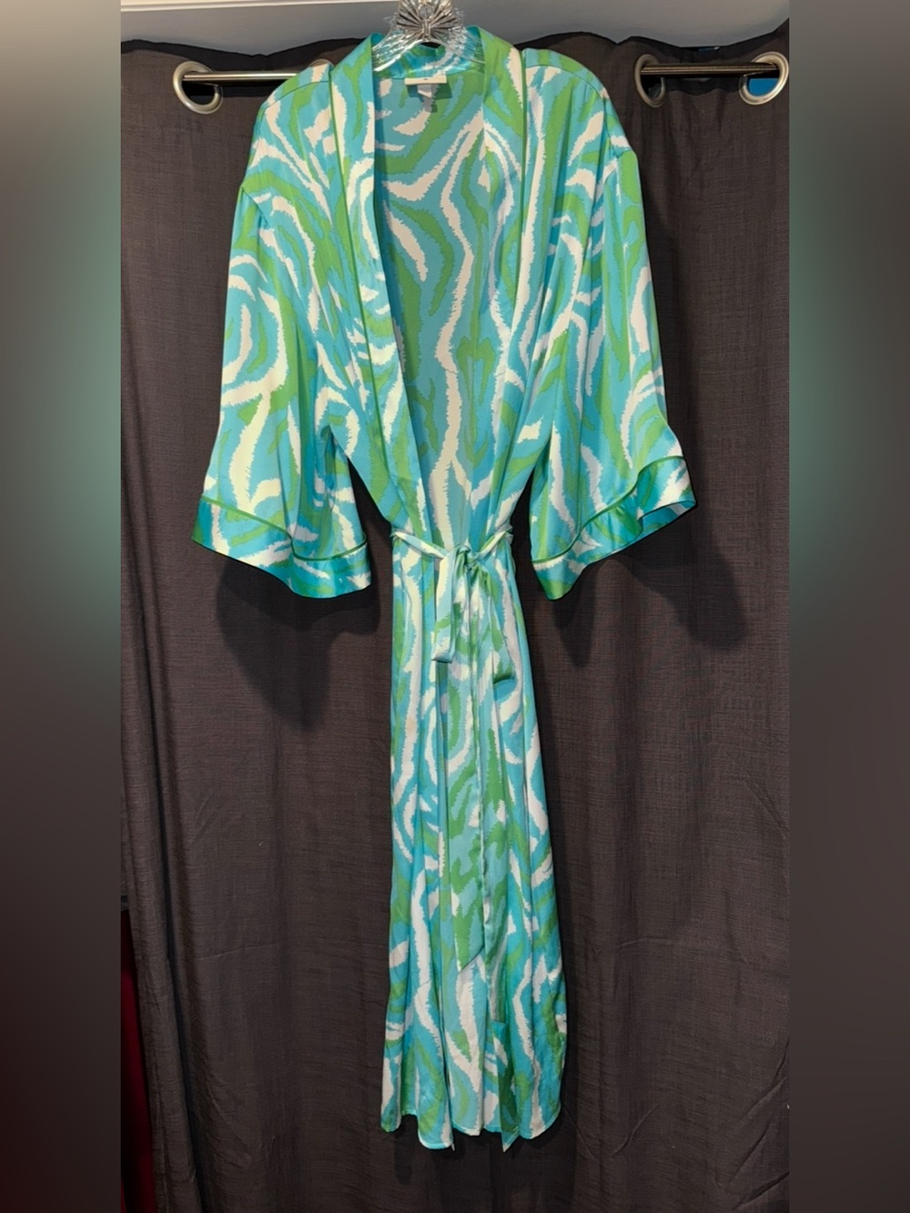 Diane Von Furstenberg xTarget Kimono Robe XXL Long Satin Green Disco Zebra Print